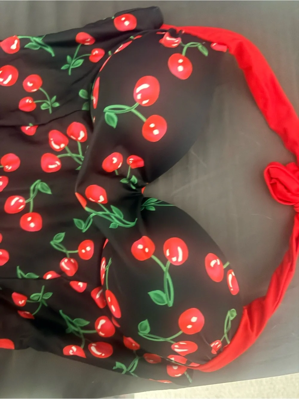 Rosegal Black Halter Swimdress with Red Cherry Print